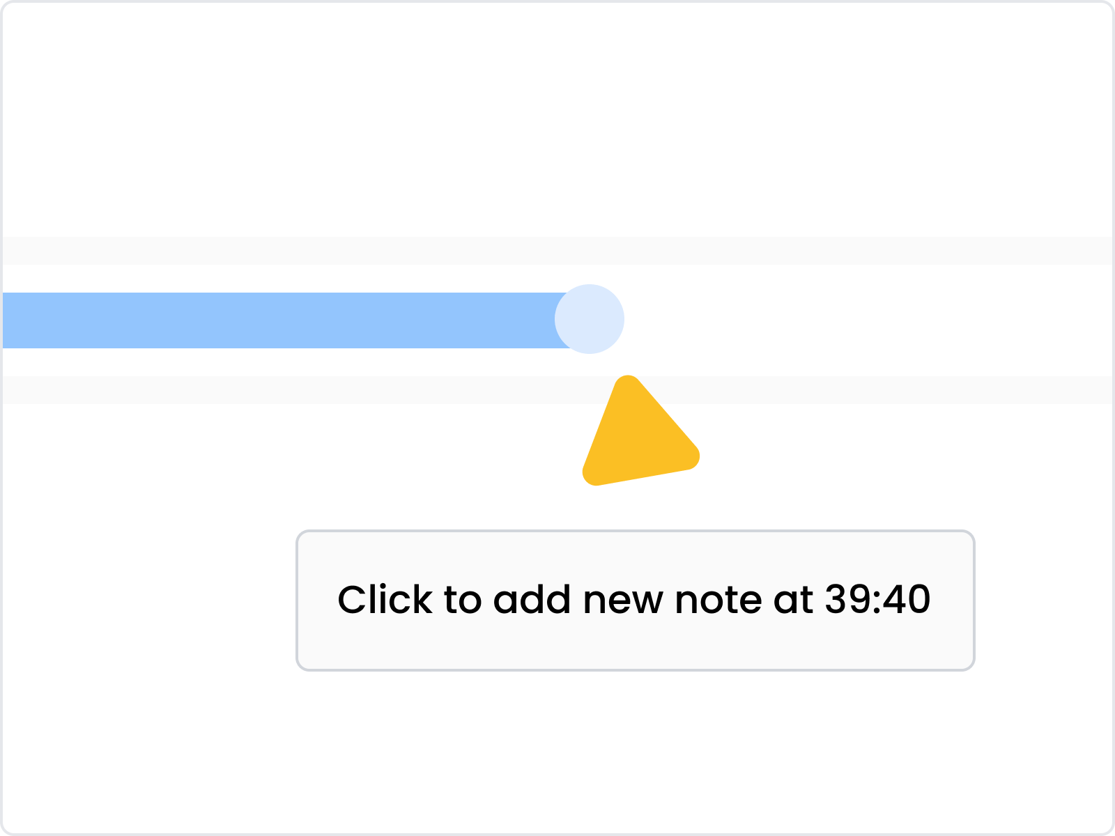 An image of a user clicking to add a note at a timestamp, indicating you can do detailed research analysis of video recordings on ResearchLoop